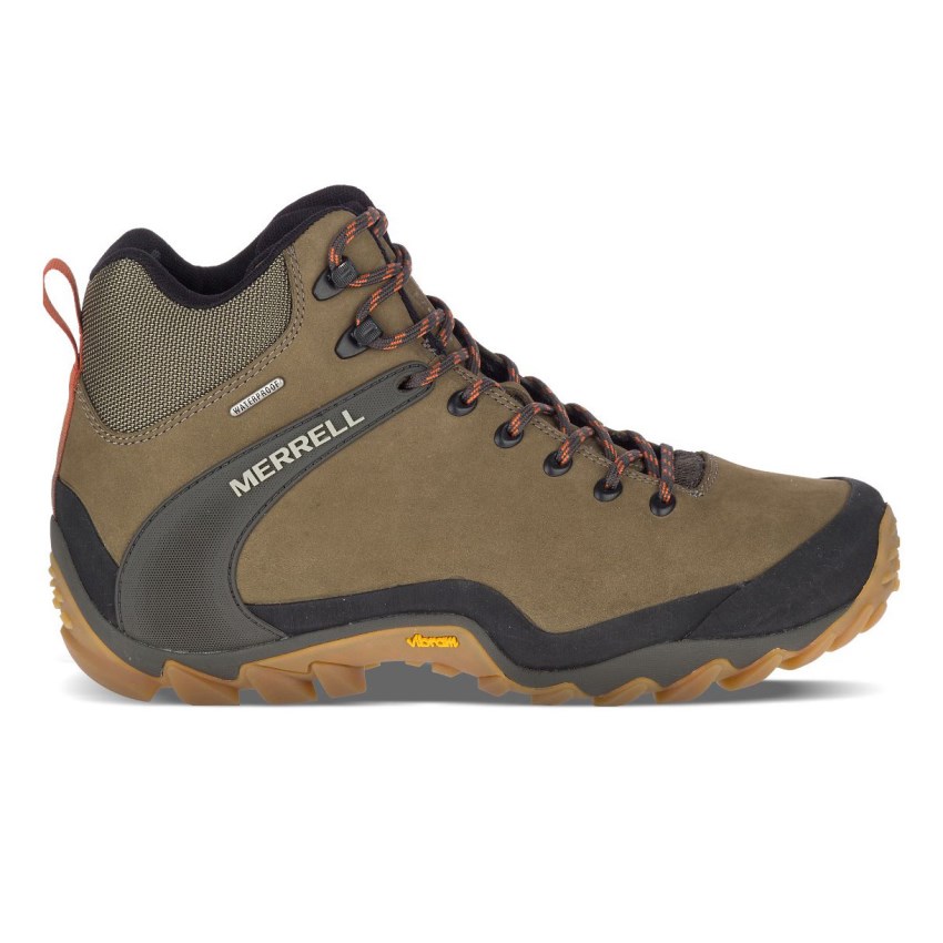 Chaussures Randonnée Merrell Chameleon 8 Leather Mid Waterproof Vert Olive Homme | C.C.THZH